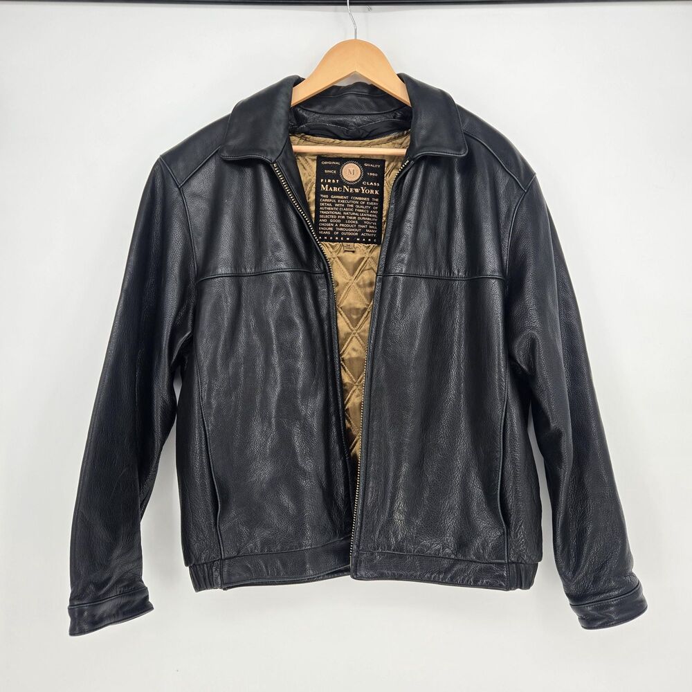Vintage Bruno Magli black leather jacket with wool lining - mens 44 - Picture 3 of 16